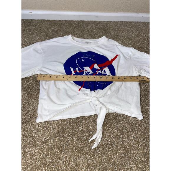 Buzz Aldrin NASA Cropped Shirt Women's Long Sleeve White SZ XL front tie USA - Picture 4 of 7